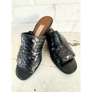 Etienne Aigner Woven Leather Slide Mules Black | Made in Italy